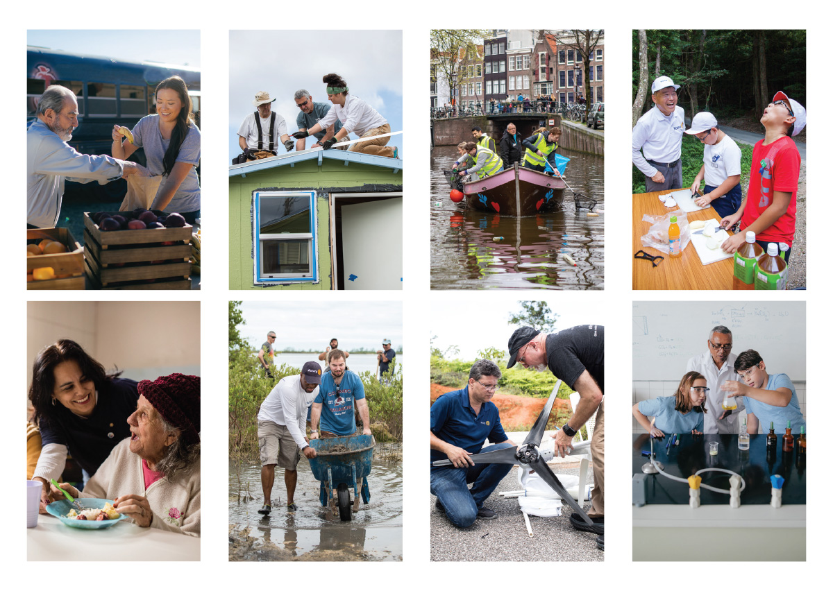 Rotarians doing hands-on community service with beneficiaries